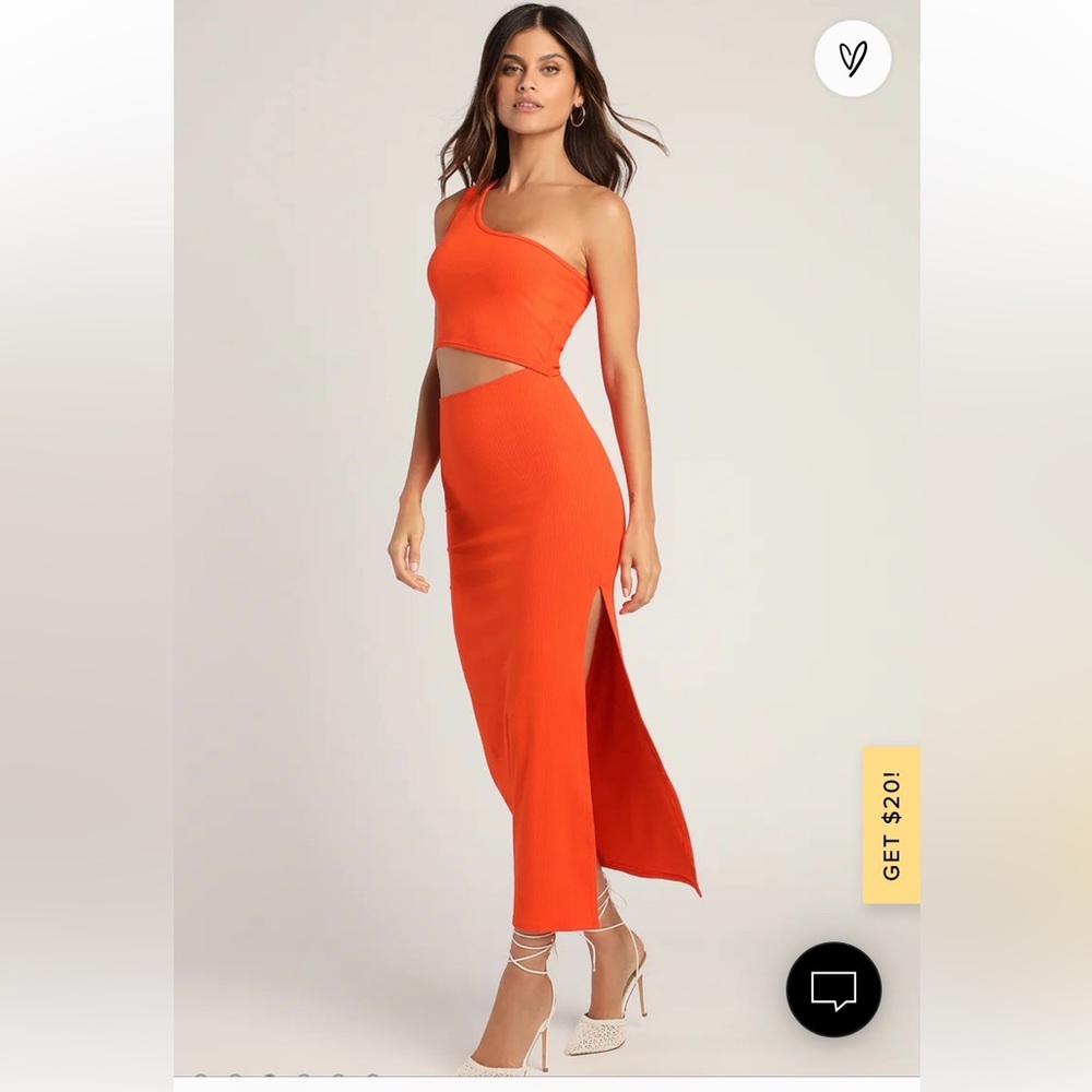Lulu's Vibrant Orange One-Shoulder Midi Dress